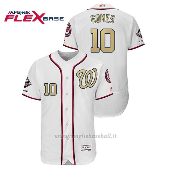Maglia Baseball Uomo Washington Nationals 10 Yan Gomes 2019 Gold Program Flex Base Bianco